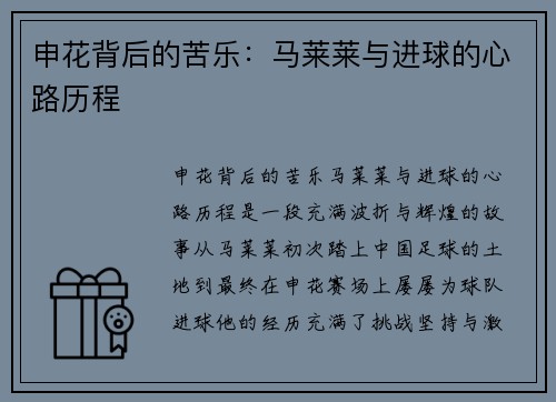 申花背后的苦乐：马莱莱与进球的心路历程